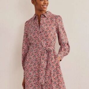 BODEN US Size 12L Mini Shift Shirt Dress POCKETS Button-Front Tomato Swirl